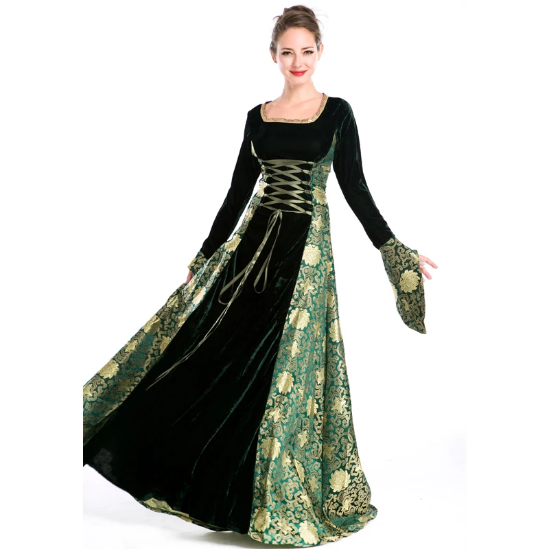 Halloween Medieval Queen Cosplay Costume Dress Renaissance Lace Up Vintage Gothic Women Witch Dresses Retro Gown |