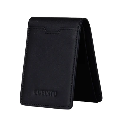 GUBINTU Rfid Блокировка мини кошелек для мужчин мужской повседневное Подлинная кожаный тонкий кошелек тонкий мужской - Цвет: black