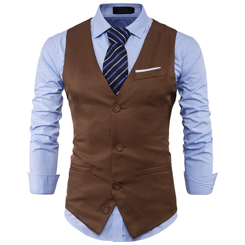 B3694 Khaki Мужской костюм, жилет, классический мужской жилет с v-образным вырезом, Приталенный жилет для свадьбы, мужской деловой жилет, мужские жилеты для работы, жилет для мужчин - Цвет: B3694 Khaki