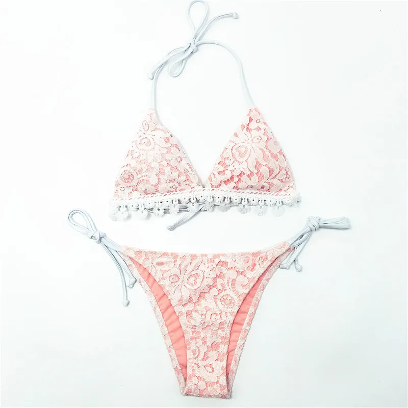 Misswim микро сексуальное бикини 2019 кружево розовый плавание костюм женский ванный