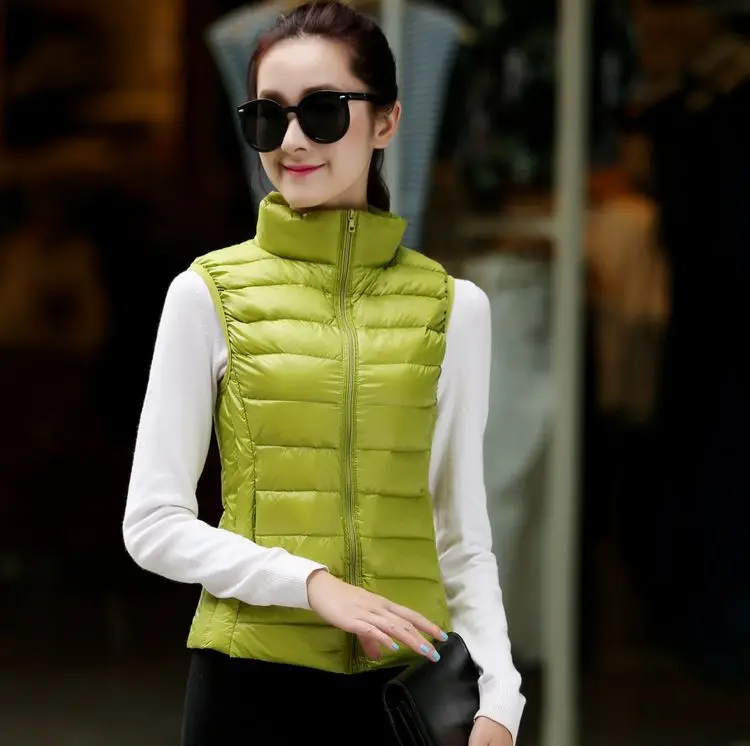 

Spring women's Ultral light down vest winter 90% white duck feather short sleeveless down jackets waistcoat 10 colors QY15071708