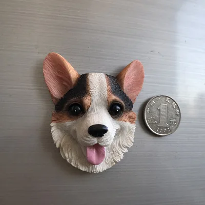 Black Corgi head 1 шт. мультяшный милый мини корги бульдог смолы магнит на холодильник малыш раннее образование магнит "Собака" наклейки для украшения холодильника - Color: Black Corgi head