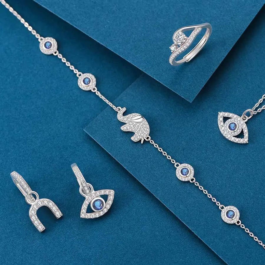 Браслеты KALETINE Luck Elephant от сглаза для женщин, 925 пробы, серебряные, синие камни, мужские браслеты с кристаллами,, ювелирные изделия ручной работы
