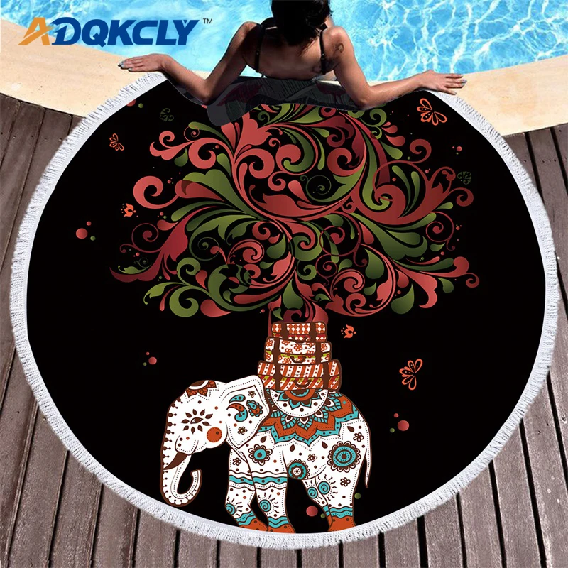 ADQKCLY Boho круглая пляжная башня Toalla микрофибра индийский Богемия слон для лета
