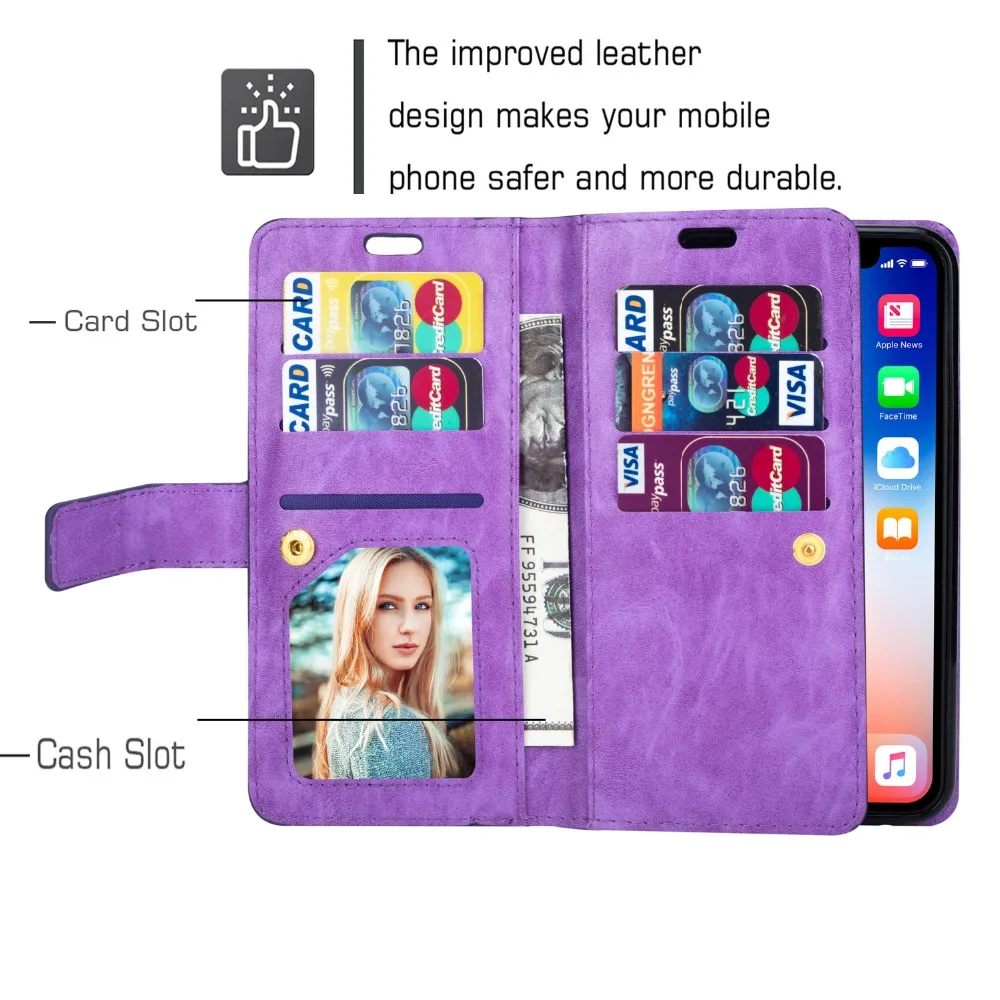 Чехлы для iphone X XS MAX XR визитница на молнии бумажник кожаный чехол для телефона iphone 8 8 6 6s Plus 8 Plus 7 Plus чехол