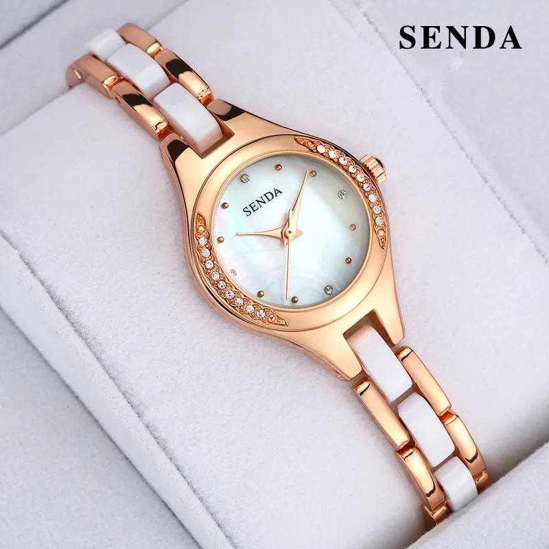 Роскошный бренд SENDA женские часы браслет Montre Femme элегантные золотые кварцевые