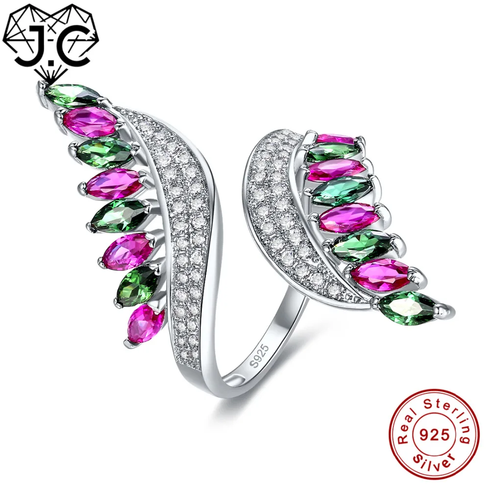 

J.C Fine Jewelry Women Ruby Sapphire Emerald Blue Garnet Morganite Peridot Topaz Solid 925 Sterling Silver Ring Size 6 7 8 9