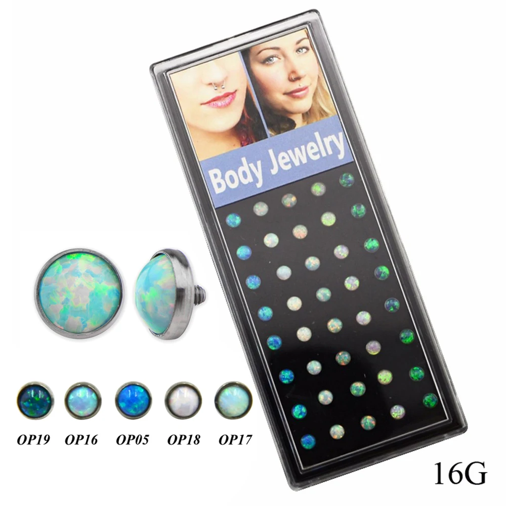 

40pcs/box Set G23 Titanium Opal Stone Dermal Tops Piercing Anchor Head Accessories for Internally Threaded Body Piercing Jewelry