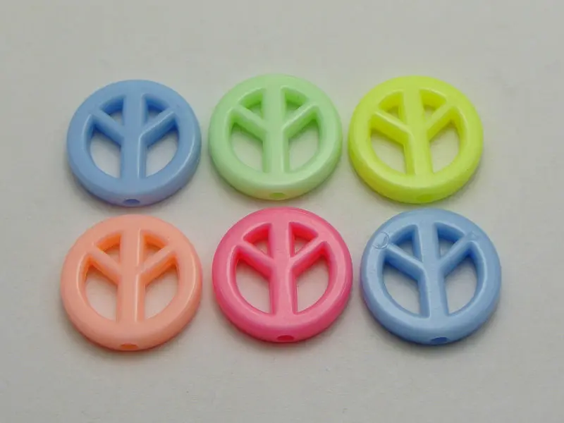 

100 Mixed Pastel Color Acrylic Peace Sign Beads Charms 16mm