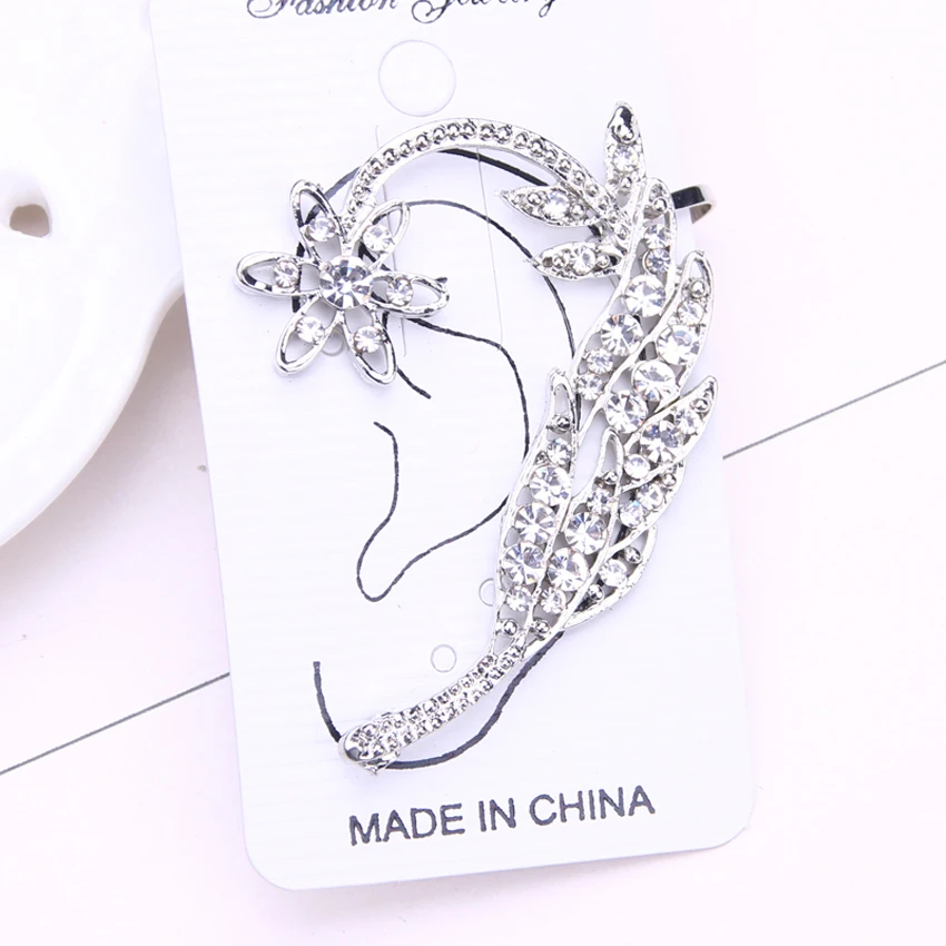 Женские серьги со стразами Ушная клипса с цветком в виде листьев женские