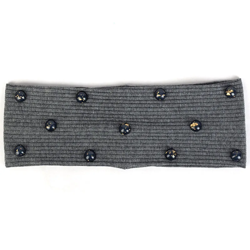 Dark gray Gray Модные женские повседневные ребристые эластичные повязки на голову Золотые Фольга аксессуары из стразов полосатые плоские повязки для волос для женщин тюрбан из хлопка - Цвет: Dark gray Gray