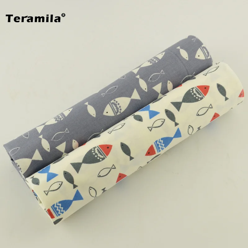 Teramila хлопок Ткань Вышивание 2 шт. Mix 50*160 см серый и белый Цвет рыбы Дизайн Комплект