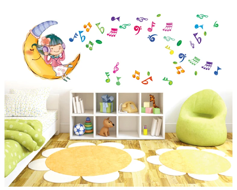 Moon Music Notes Girl School DIY виниловые наклейки на стену для домашнего декора украшения