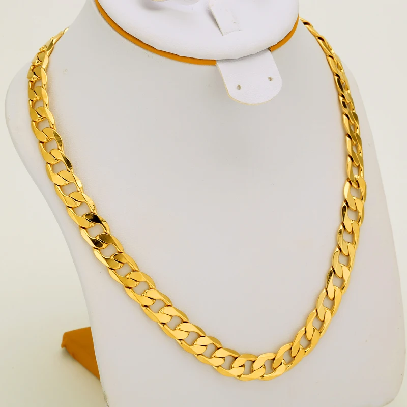 Цепочка Из кубинской цепи для мужчин и женщин длинное ожерелье-чокер золотистого