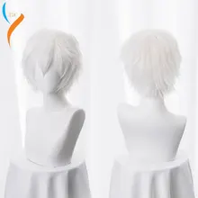 2019 wig New Gintama Gintoki Sakata Cosplay Wigs 35cm/13.8inches Short White Men Synthetic Hair Perucas Cosplay Wig