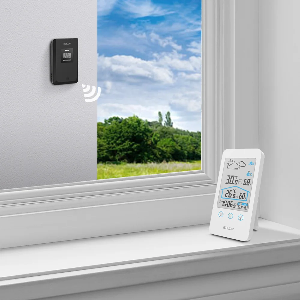 Wireless Thermometer Hygrometer Indoor Outdoor Touch Screen Weather Station Weather Forecast With Moon Phase Calendar Function