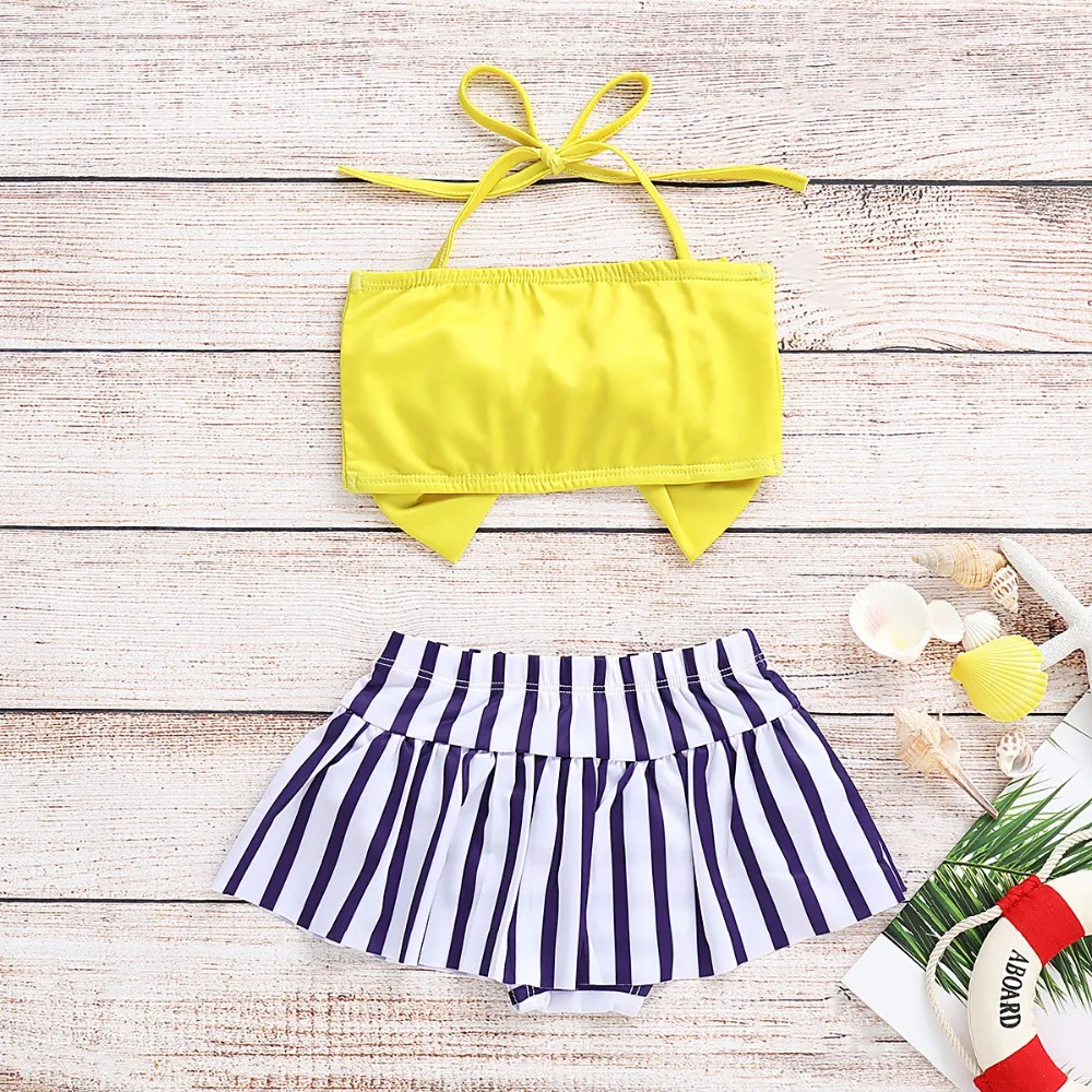 2 шт. топ-труба с бантом на шее для маленьких девочек + полосатые шорты бикини