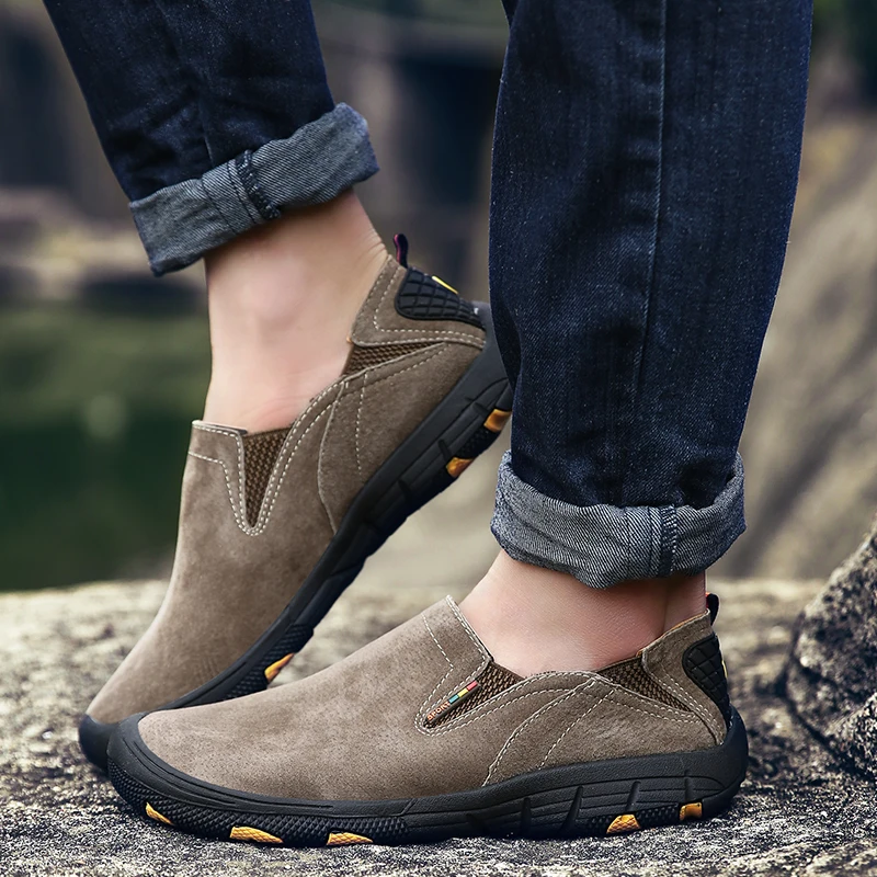 

Ifrich Hiking Shoes Men Brand Leather Outdoor Trekking Sneakers Men 2019 Spring Autumn Slip On Men Mountain Climbing Shoes