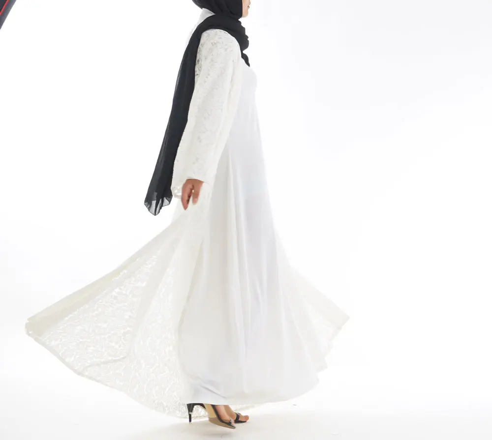Белое Кружевное мусульманское платье абайя исламские женщины Малайзия Jilbab Djellaba
