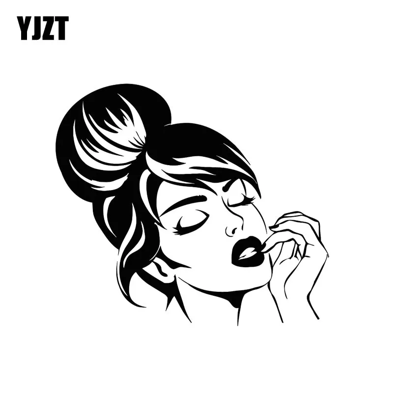 

YJZT 13.1CM*11.3CM Sexy Beautiful Girl Face Hairstyle Vinyl Silhouette Decor Car Sticker Black Silver C20-0002