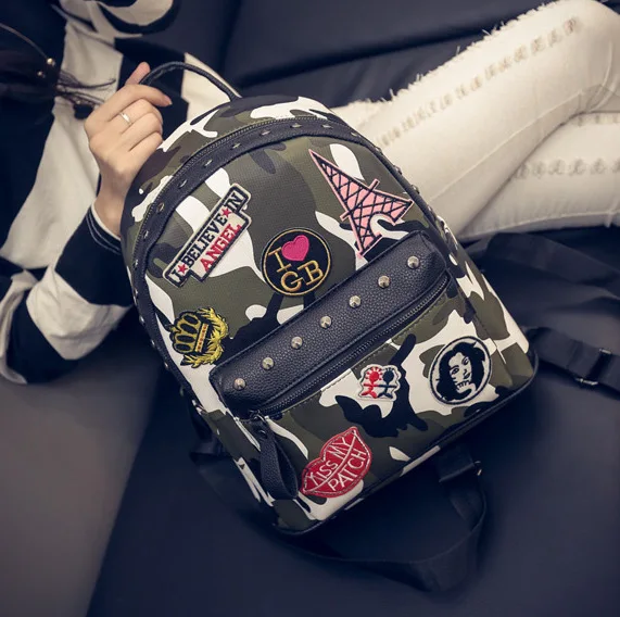 2016 Новый дизайн сезона Для женщин рюкзак камуфляж заклепки dubble сумка Мода