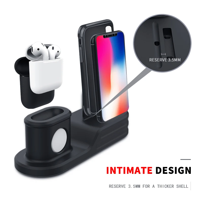 EIMO 3 в 1 Аксессуары для часов для Apple watch band Airpods 1:1 Iphone X Iphone 8 Iphone 7 Iphone 6 силиконовая подставка для зарядного устройства iwatch