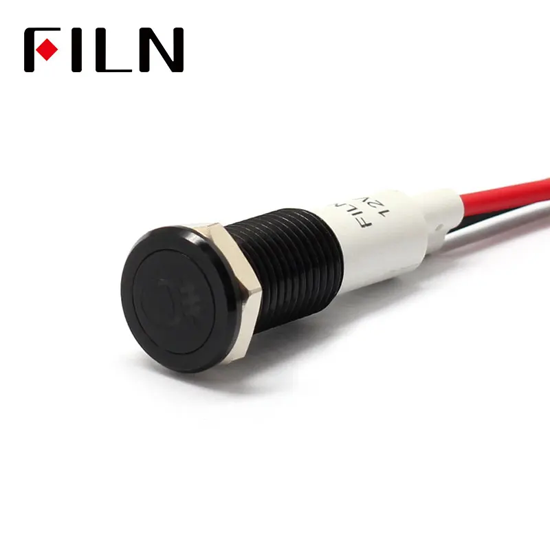 FILN 10mm Car dashboard fog symbol led red yellow white blue green 12v led indicator light with 20cm cable