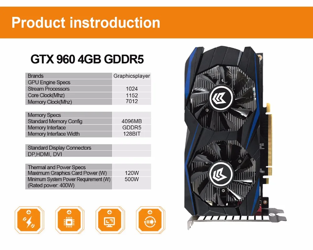 Видеокарта GTX 960 4GB 4096MB DDR5 128 bit carte graphhique видеокарта для Nvidia GTX PC