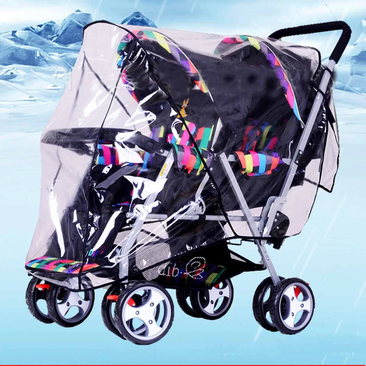 Clear Waterproof Stroller Rain Cover Weather Pram Baby Infant Double Pushchair Wind Shield Rain Covers Outdoors Rain Gear Canopy