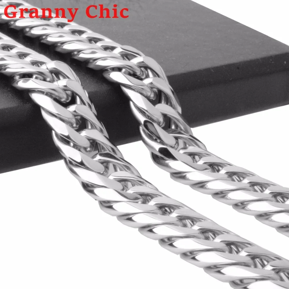 Granny Chic кубинские цепи для мужчин хип-хоп ювелирные изделия серебро полированный Цвет Толстая нержавеющая сталь длинное большое короткое ожерелье подарок