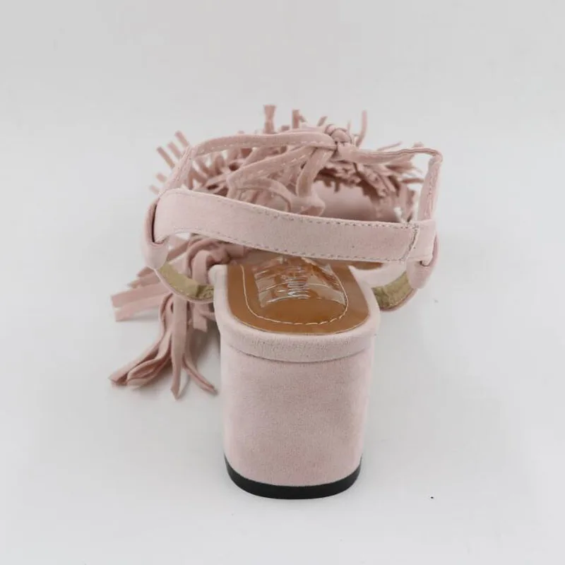 Бахрома толстые Сандалии на каблуке Для женщин обувь летние взрослых шнуровке