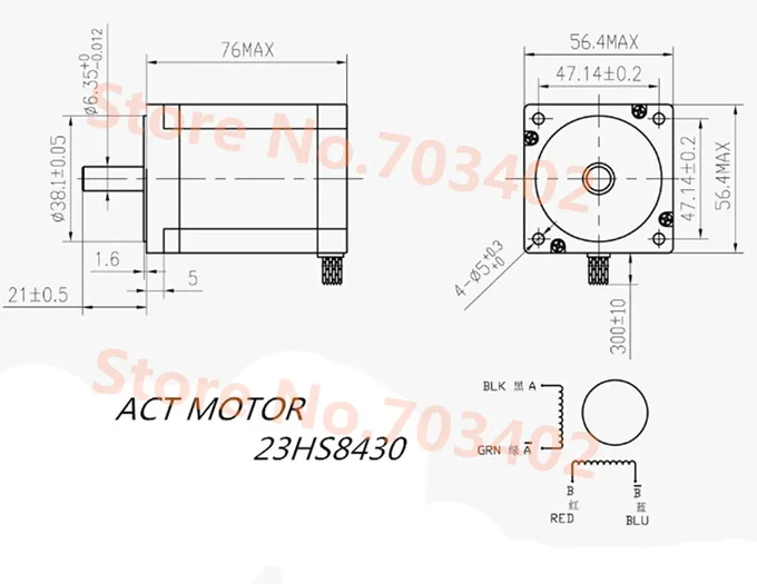 Двигатель ACT 4Axis Nema23 шаговый двигатель 23HS8430 4-свинцовый 270oz-in 76 мм 3A биполярный +