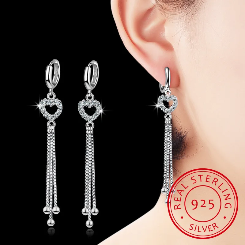 Корейская версия 925 длинные серьги-кисточки в форме сердца с простыми личными