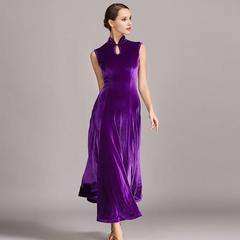 Women ballroom dress colors Violet velvet dance modern costumes waltz competition tango flamenco rumba | Тематическая одежда и