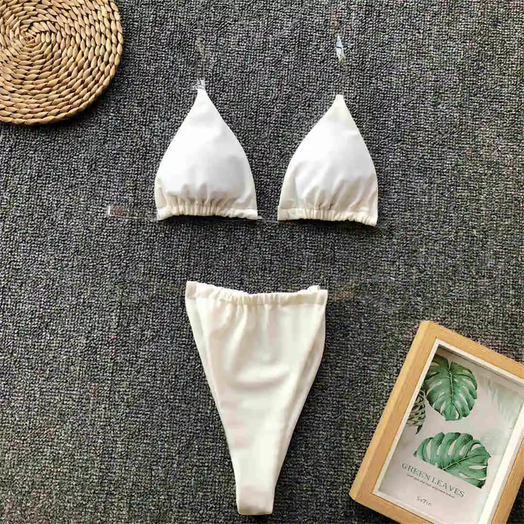 Cream White 5 цветов сексуальные маленькое бикини женские женский купальник комплект бикини из двух предметов с высокой ножкой купальный костюм для плавания V1342B - Цвет: Cream White