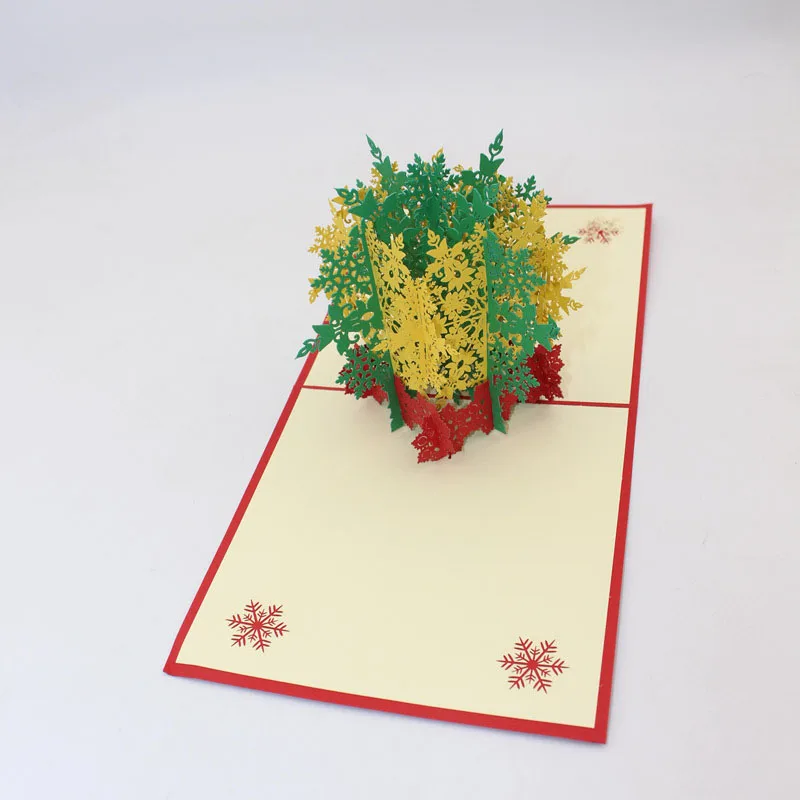 3D Ручная работа Рождество двойной цвет зеленый желтый снежинка дерево бумага
