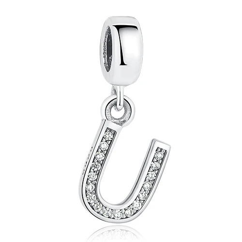 BELAWANG 925 пробы серебряные бусины с буквами, подходят для Pandora, подвески, серебро 925,, кристалл, алфавит, A-Z, подвеска с буквами - Цвет: U