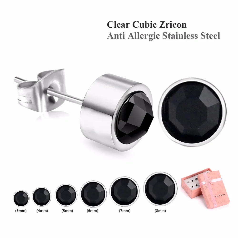 : LUXUSTEEL золотистый и черный круглый CZ не вызывают аллергию серьги Ювелирные