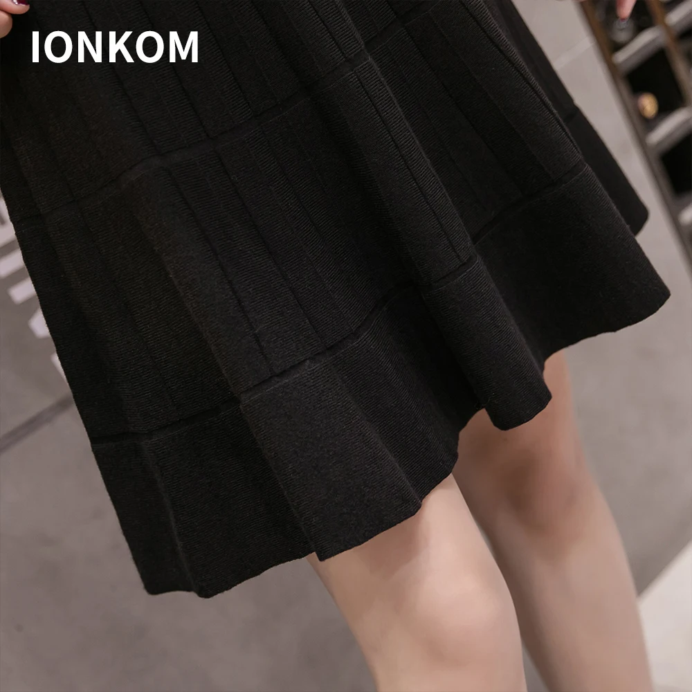 IONKOM Для женщин линия трикотажные мини-юбка эластичные Высокая Талия Fit and Flare длиной выше колена юбка женский Осень Highstreet короткая юбка