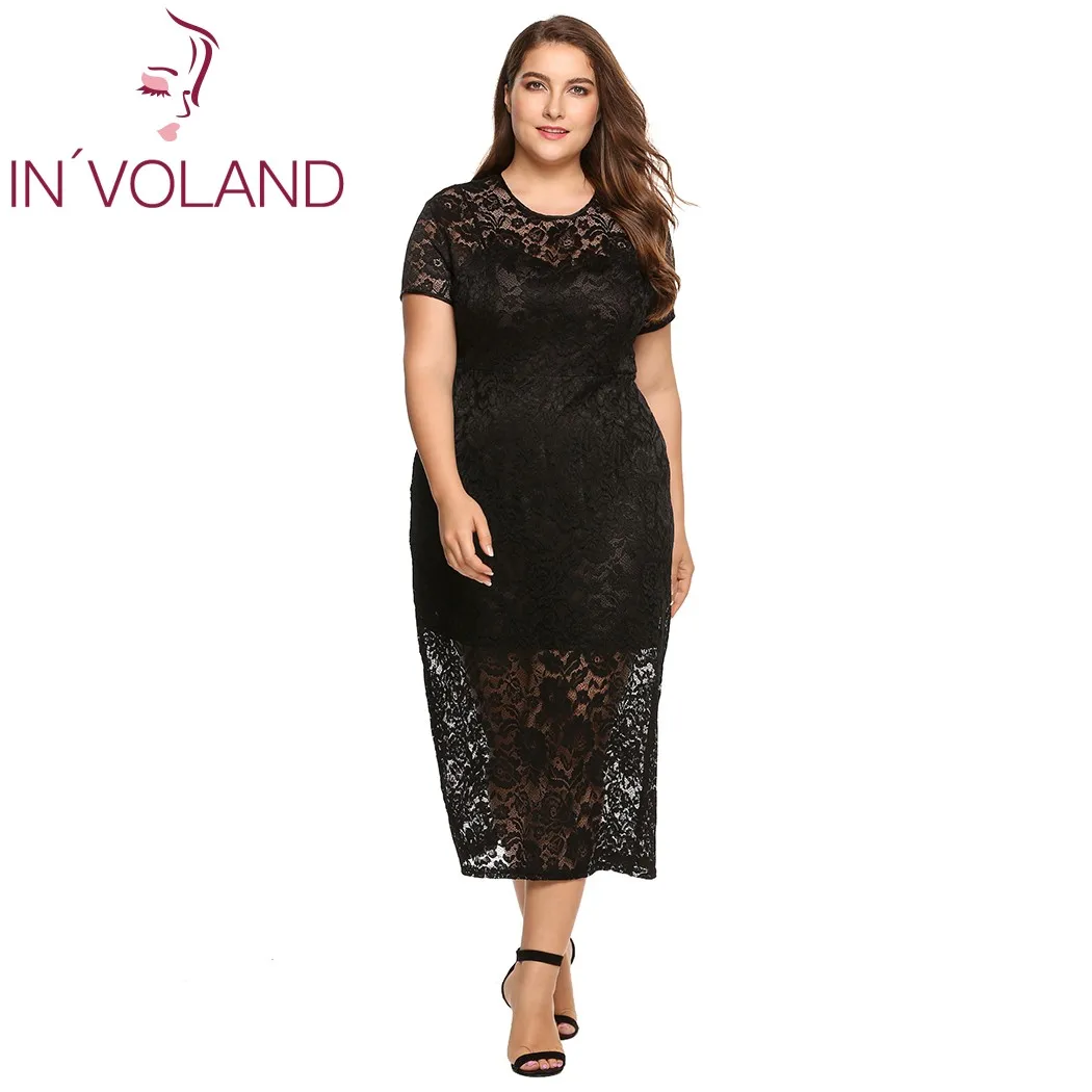 Женское кружевное платье IN'VOLAND вечерние облегающие платья миди размера плюс с