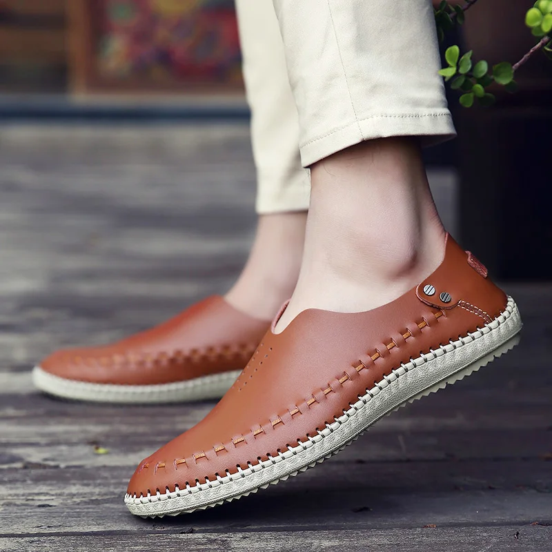 shoes New 2018 Mens Casual Shoes Leather Summer Breathable Holes Luxury Brand Flat for Men Drop Shipping | Обувь