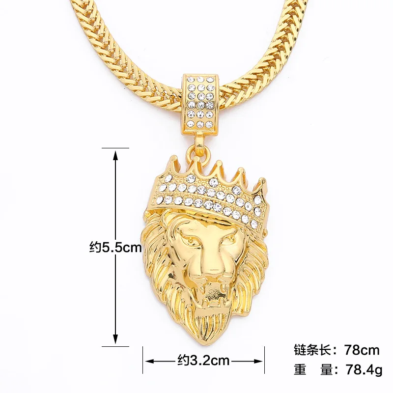 Ожерелье с подвеской в виде головы льва стиле панк золотистого цвета полностью