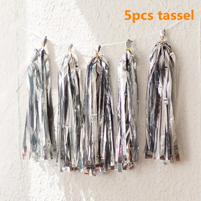 5pcs Silver tassel Золотая черная звезда сердце фольгированные шарики для свадебного украшения гелиевый воздушный шар "Конфетти" С Днем Рождения украшения для детской вечеринки - Цвет: 5pcs Silver tassel