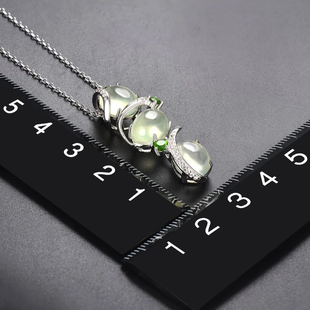 Hutang 9.57ct натуральный Prehnite женский кулон драгоценный камень диопсид Твердые 925 пробы Серебряная цепочка Изящные кубические элегантные ювелирные изделия подарок