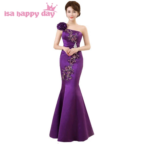 Женское фиолетовое Элегантное Атласное длинное женское вечернее платье на одно