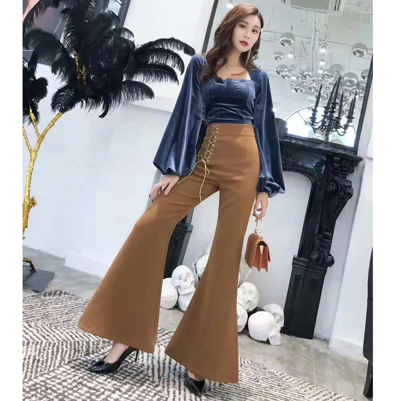 

fashion summer new women's Flare pants sexy Office lady Bandage suit pants high waist casual pants women boot cut trousers