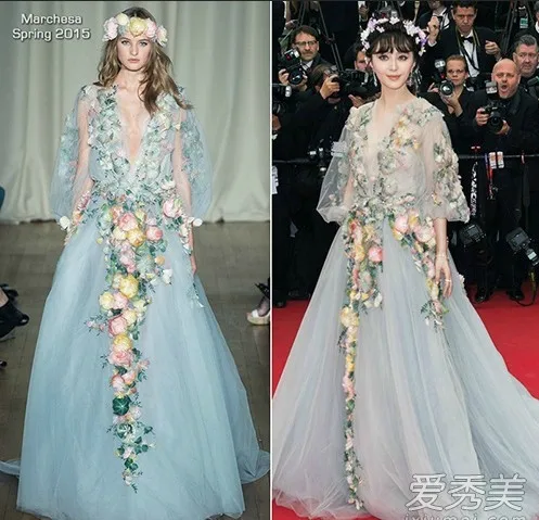 2015 New Design Actress Fan Bingbing Cannes International Film Festival Red Blanket Stage Show Dress Floral Fairy Costume