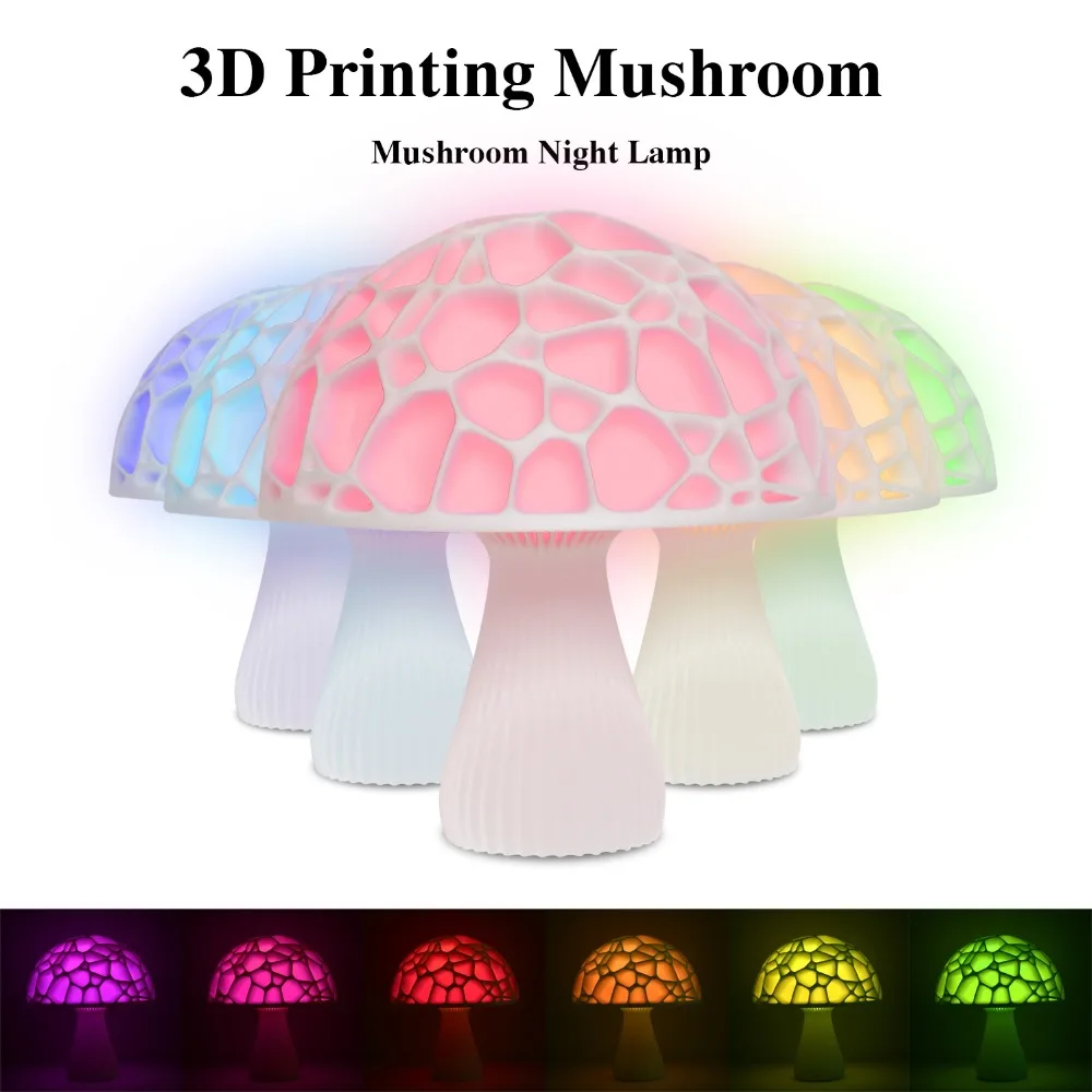 2019 New Arrival Rechargeable Mushroom Light 3D Print Moon Lamp Home Decor Creative Battery Powered Led Color Night | Лампы и