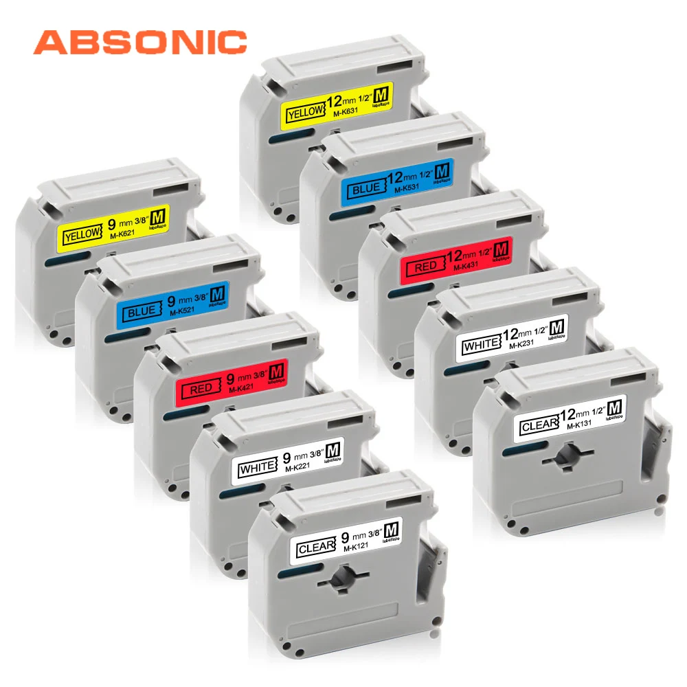 Absonic 9/12 мм м ленты M-K221 для теги брат MK231 лента совместимы с Brother p-touch принтер этикеток PT-80 PT-70 PT-90