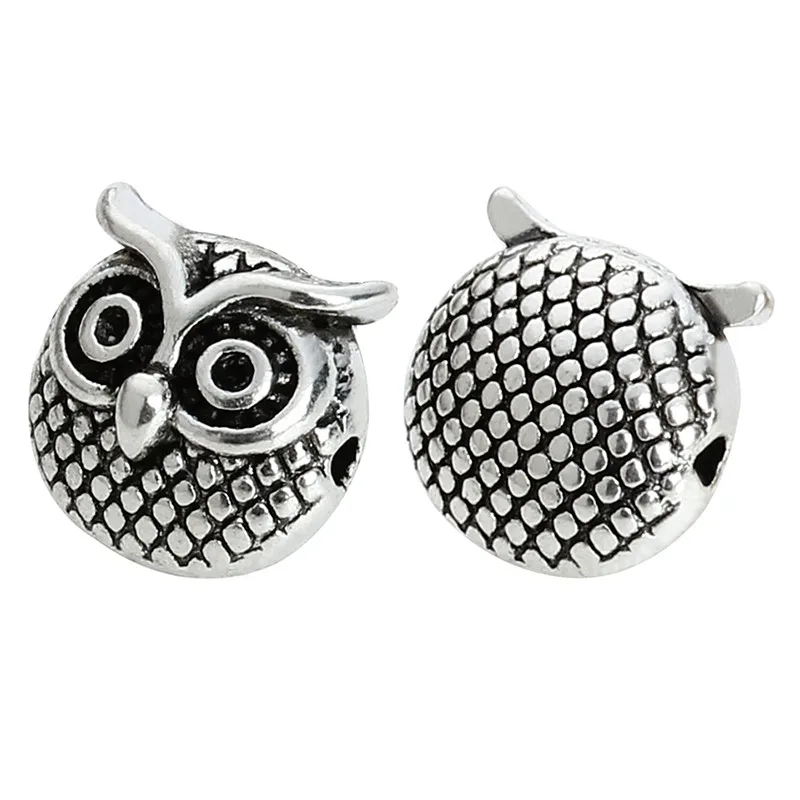 Silver 11 мм серебряные, золотые, сплав, сова, животные, бусины-разделители, ручная работа, очаровательные ювелирные изделия, аксессуары Hloe 1,5 мм, тибетские серебряные свободные бусины - Цвет: Silver